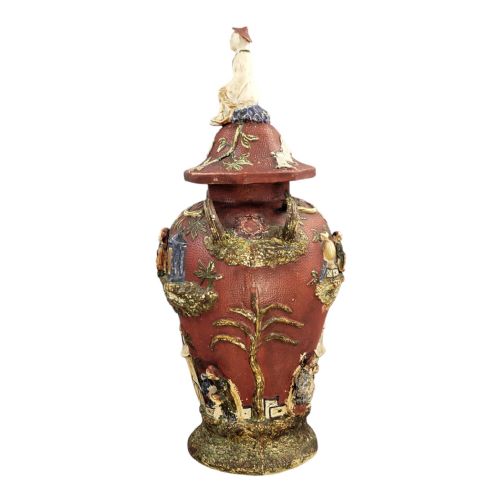 LARGE CONTINENTAL MAIOLICA CHINOISERIE VASE WITH COVER C18601880 - ADDITIONAL PHOTO 3