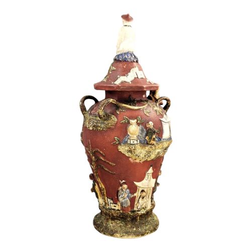 LARGE CONTINENTAL MAIOLICA CHINOISERIE VASE WITH COVER C18601880 - ADDITIONAL PHOTO 4