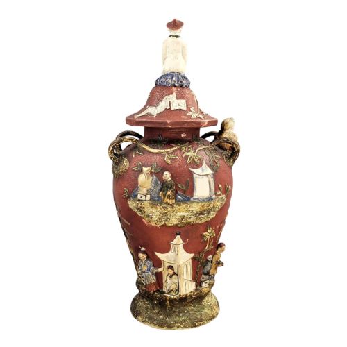 LARGE CONTINENTAL MAIOLICA CHINOISERIE VASE WITH COVER C18601880 - ADDITIONAL PHOTO 5