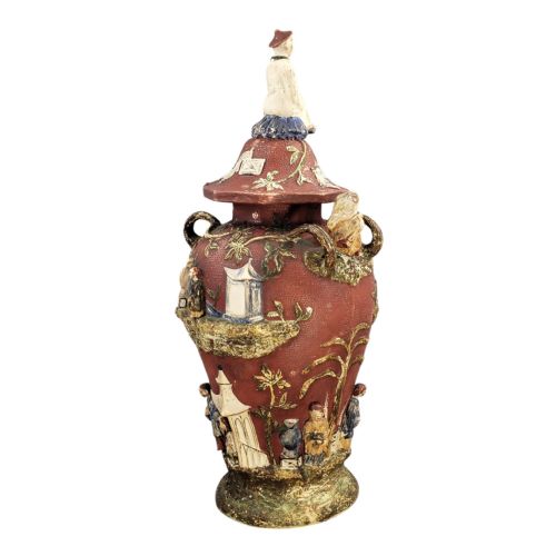 LARGE CONTINENTAL MAIOLICA CHINOISERIE VASE WITH COVER C18601880 - ADDITIONAL PHOTO 6