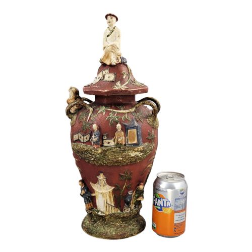 LARGE CONTINENTAL MAIOLICA CHINOISERIE VASE WITH COVER C18601880 - ADDITIONAL PHOTO 14