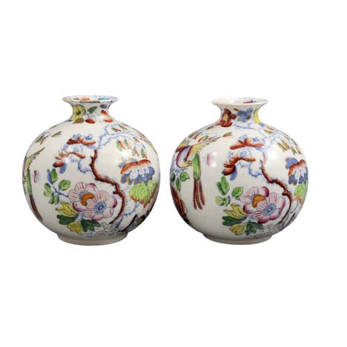 PAIR OF MASONS IRONSTONE POSY VASES BIRD AND PEONY C1900 - ADDITIONAL PHOTO 1