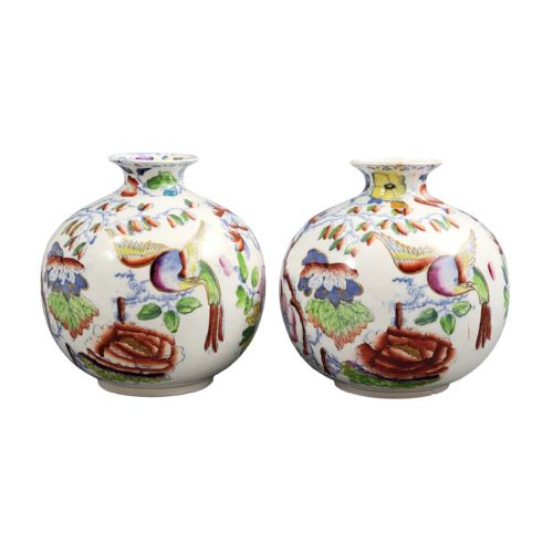 PAIR OF MASONS IRONSTONE POSY VASES BIRD AND PEONY C1900 - ADDITIONAL PHOTO 2