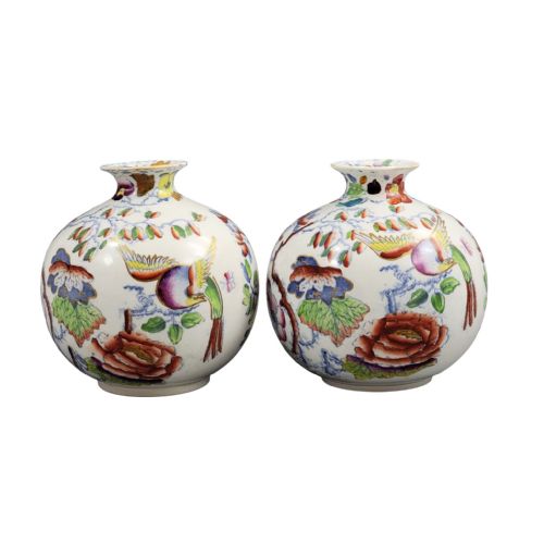PAIR OF MASONS IRONSTONE POSY VASES BIRD AND PEONY C1900 - ADDITIONAL PHOTO 3