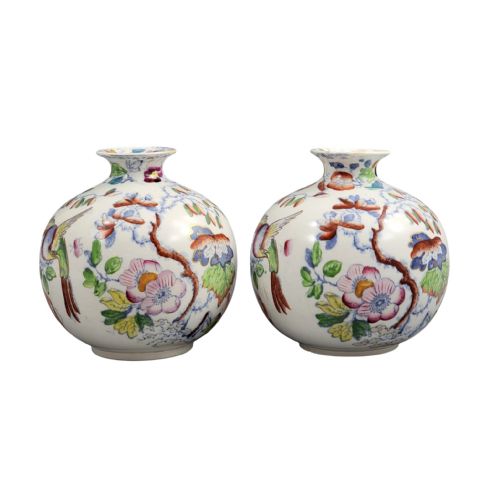 PAIR OF MASONS IRONSTONE POSY VASES BIRD AND PEONY C1900 - ADDITIONAL PHOTO 4