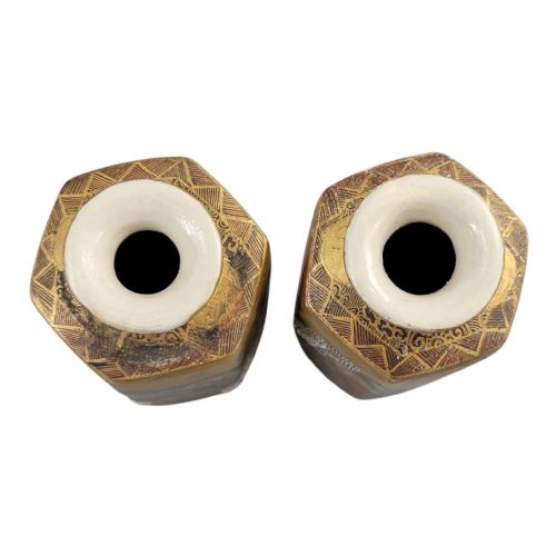PAIR OF JAPANESE SATSUMA HEXAGONAL VASES WITH RAKAN AND DRAGON MEIJITAISHO - ADDITIONAL PHOTO 6