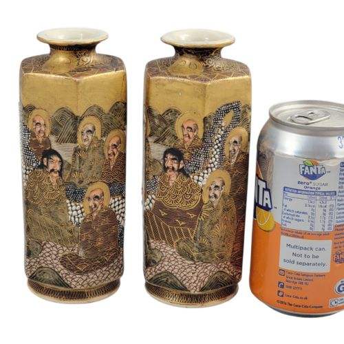 PAIR OF JAPANESE SATSUMA HEXAGONAL VASES WITH RAKAN AND DRAGON MEIJITAISHO - ADDITIONAL PHOTO 11