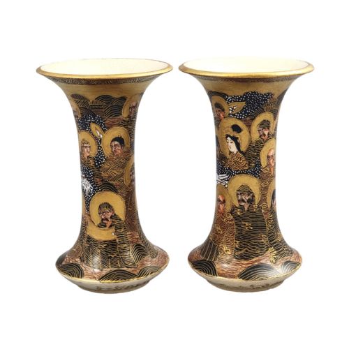 PAIR OF JAPANESE SATSUMA HODODA VASES WITH RAKAN AND DRAGON MEIJI PERIOD - ADDITIONAL PHOTO 1