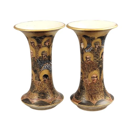 PAIR OF JAPANESE SATSUMA HODODA VASES WITH RAKAN AND DRAGON MEIJI PERIOD - ADDITIONAL PHOTO 2