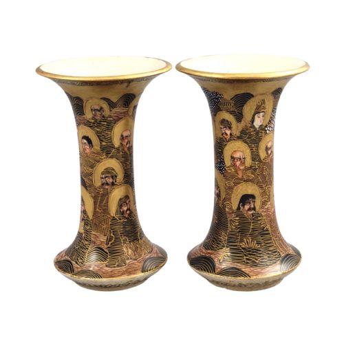 PAIR OF JAPANESE SATSUMA HODODA VASES WITH RAKAN AND DRAGON MEIJI PERIOD - ADDITIONAL PHOTO 3