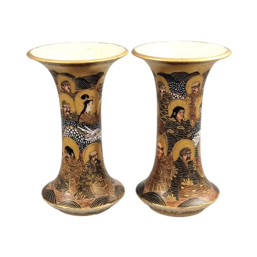 PAIR OF JAPANESE SATSUMA HODODA VASES WITH RAKAN AND DRAGON MEIJI PERIOD - ADDITIONAL PHOTO 4