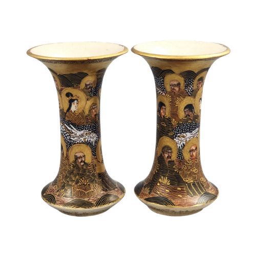 PAIR OF JAPANESE SATSUMA HODODA VASES WITH RAKAN AND DRAGON MEIJI PERIOD - ADDITIONAL PHOTO 5