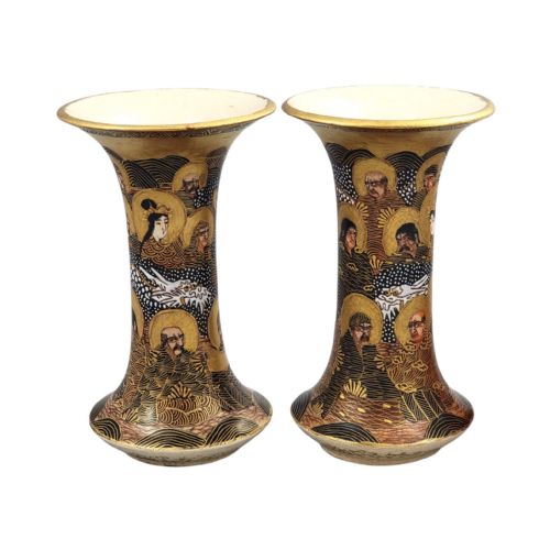 PAIR OF JAPANESE SATSUMA HODODA VASES WITH RAKAN AND DRAGON MEIJI PERIOD - ADDITIONAL PHOTO 6
