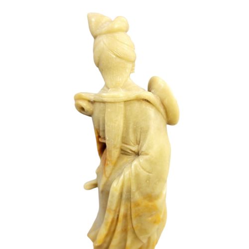 CHINESE SOAPSTONE FIGURE OF GUANYIN HOLDING A ROUND FAN C 1910 - ADDITIONAL PHOTO 10
