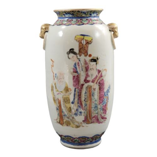 CHINESE FAMILLE ROSE VASE WITH MAGU AND SHOULAO JINGDEZHEN LATE QING C 1870