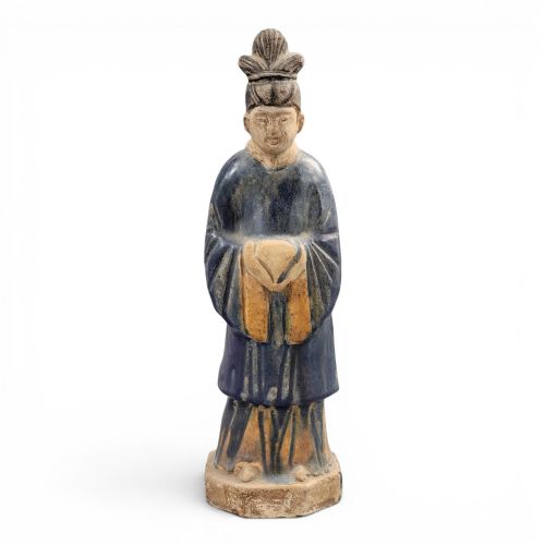 CHINESE TANG SANCAI GLAZED FUNERARY FIGURE COURT ATTENDANT C 7TH8TH