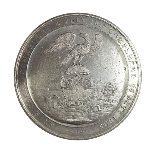 fig 1. Erie Canal completion white metal medal by Sir Edward Thomason, c.1826