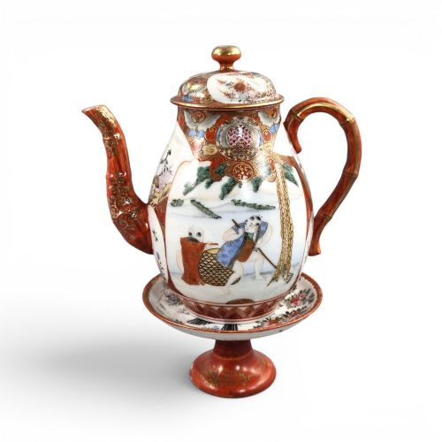 JAPANESE KUTANI PORCELAIN TEAPOT WITH VASE STAND MEIJI PERIOD C1890