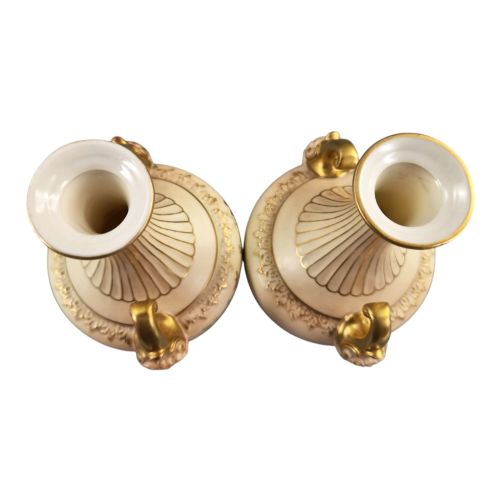 ROYAL WORCESTER PAIR OF BLUSH IVORY FLORAL VASES PATTERN 1911 1900 - ADDITIONAL PHOTO 4