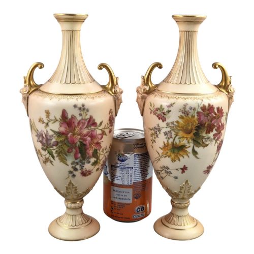 ROYAL WORCESTER PAIR OF BLUSH IVORY FLORAL VASES PATTERN 1911 1900 - ADDITIONAL PHOTO 11