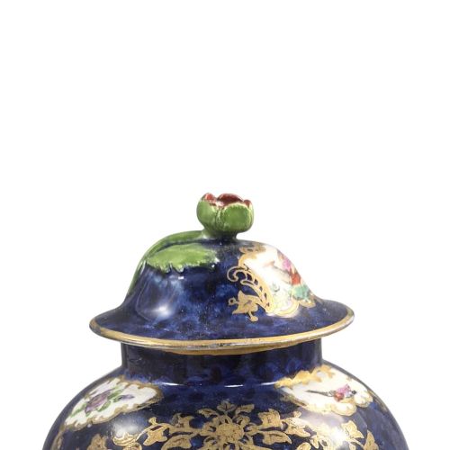BOOTHS SILICON CHINA COVERED VASE WITH EXOTIC BIRDS ON SCALE BLUE GROUND C1900 - ADDITIONAL PHOTO 3