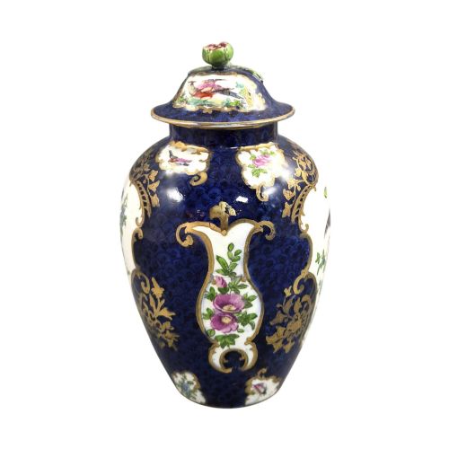 BOOTHS SILICON CHINA COVERED VASE WITH EXOTIC BIRDS ON SCALE BLUE GROUND C1900 - ADDITIONAL PHOTO 4