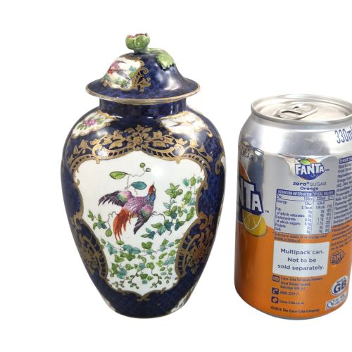 BOOTHS SILICON CHINA COVERED VASE WITH EXOTIC BIRDS ON SCALE BLUE GROUND C1900 - ADDITIONAL PHOTO 10
