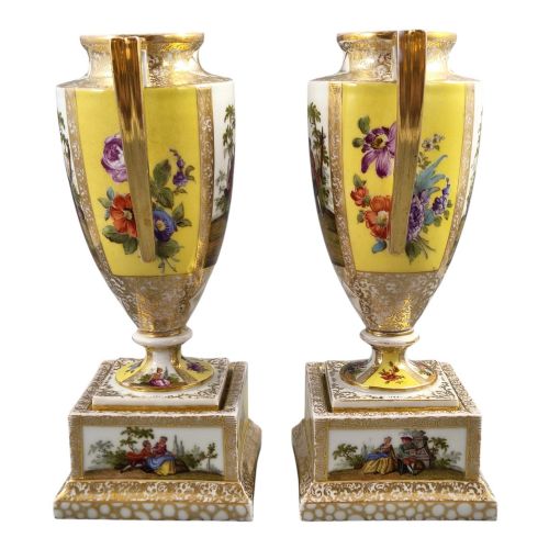 PAIR OF HELENA WOLFSOHN DRESDEN ROYAL YELLOW PORCELAIN URNS C18791883 - ADDITIONAL PHOTO 1