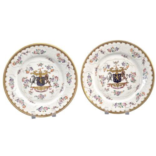 Edmé Samson & Cie Pair of Armorial Porcelain Plates, Paris, c.1890