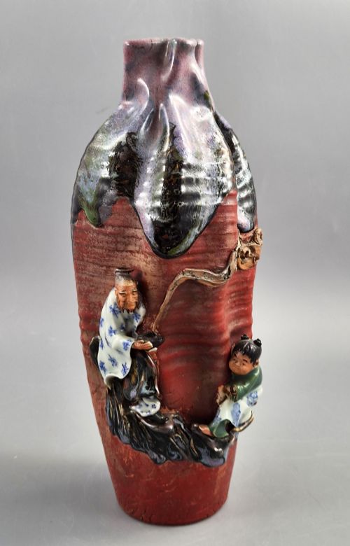 japanese sumida gawa vase signed banni sage and karako lavender flamb meiji c 1900 - CATEGORY: ANTIQUE VASES - DATED 1900