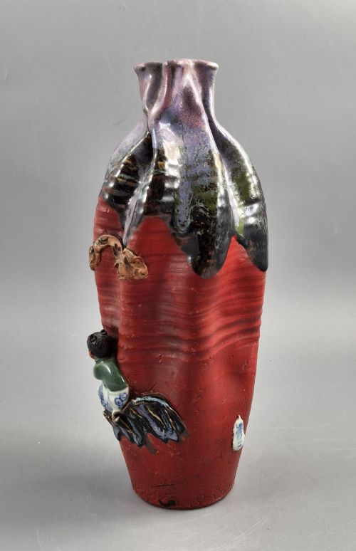 JAPANESE SUMIDA GAWA VASE SIGNED BANNI SAGE AND KARAKO LAVENDER FLAMB MEIJI C 1900 - ADDITIONAL PHOTO 3