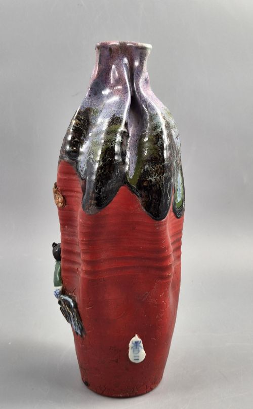 JAPANESE SUMIDA GAWA VASE SIGNED BANNI SAGE AND KARAKO LAVENDER FLAMB MEIJI C 1900 - ADDITIONAL PHOTO 4
