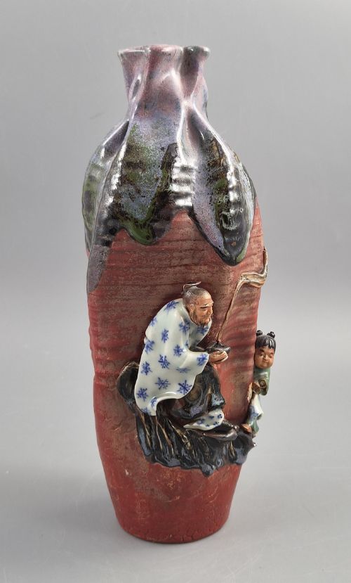 JAPANESE SUMIDA GAWA VASE SIGNED BANNI SAGE AND KARAKO LAVENDER FLAMB MEIJI C 1900 - ADDITIONAL PHOTO 7