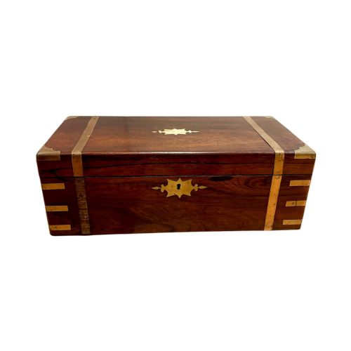 LARGE VICTORIAN MAHOGANY BRASS BOUND CAMPAIGN WRITING SLOPE WITH WORKING KEY - ADDITIONAL PHOTO 13