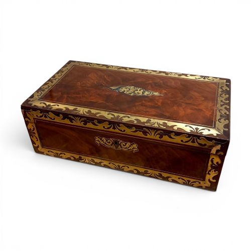 VICTORIAN MAHOGANY BRASS INLAID WRITING SLOPE WITH SECRET DRAWERS