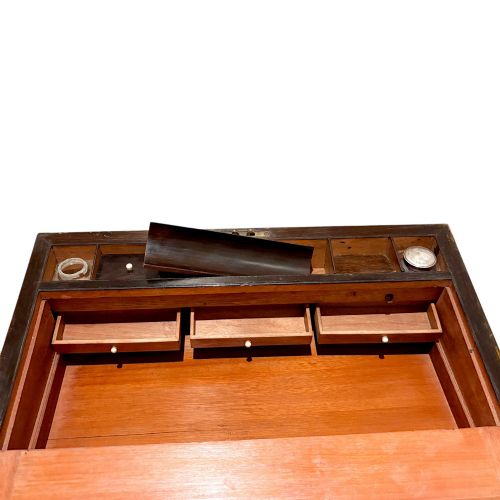 VICTORIAN MAHOGANY BRASS INLAID WRITING SLOPE WITH SECRET DRAWERS - ADDITIONAL PHOTO 12
