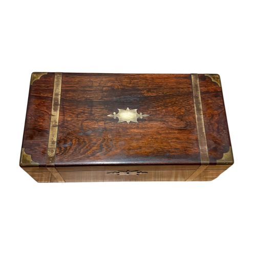 VICTORIAN ROSEWOOD BRASS BOUND WRITING SLOPE WITH WORKING KEY - ADDITIONAL PHOTO 2
