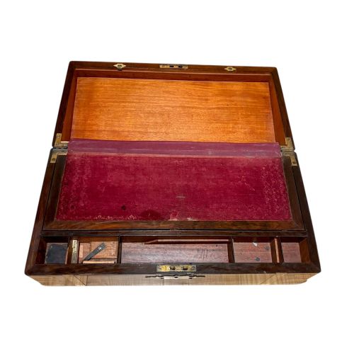 VICTORIAN ROSEWOOD BRASS BOUND WRITING SLOPE WITH WORKING KEY - ADDITIONAL PHOTO 5