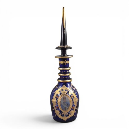 BOHEMIAN ENAMELED COBALT GLASS DECANTER FOR THE PERSIAN QAJAR MARKET C18701890