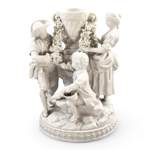 VIEUX PARIS BISCUIT PORCELAIN SCULPTURAL GROUP WITH FLORAL GARLANDS C18501870