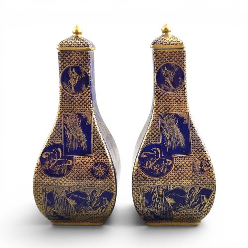 EXTREMELY RARE PAIR OF MASON'S PATENT IRONSTONE MAZARINE BLUE GROUND VASES C183048