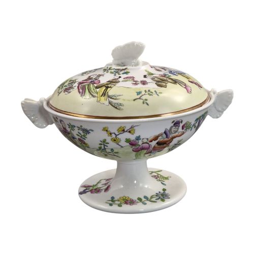 RARE SPODE FELSPAR PORCELAIN COVERED PEDESTAL BOWL WITH BUTTERFLY HANDLES C1821 - ADDITIONAL PHOTO 2