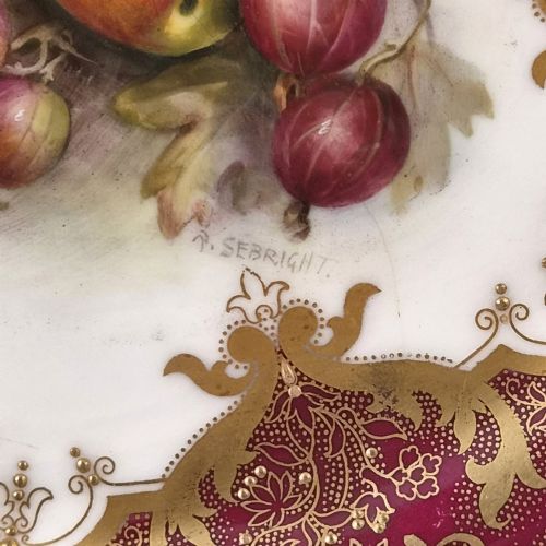 ROYAL WORCESTER PAINTED FRUIT CABINET PLATE BY RICHARD SEBRIGHT 1918 - ADDITIONAL PHOTO 2