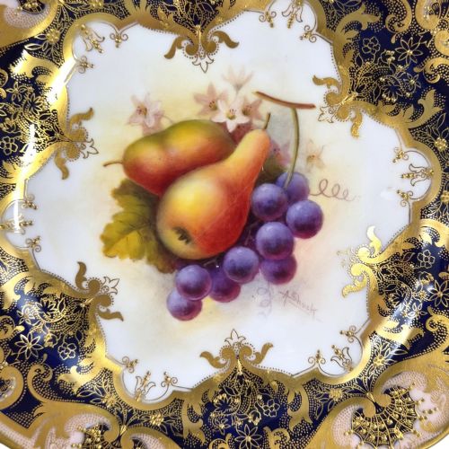 ROYAL WORCESTER ALBERT SHUCK SIGNED FRUIT CABINET PLATE 1928 - ADDITIONAL PHOTO 2