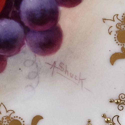 ROYAL WORCESTER ALBERT SHUCK SIGNED FRUIT CABINET PLATE 1928 - ADDITIONAL PHOTO 4