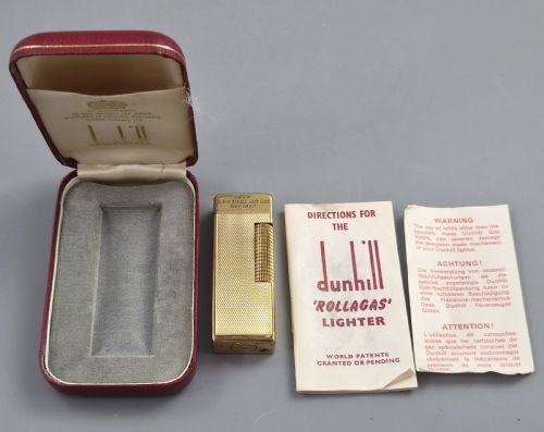 VINTAGE 1967 DUNHILL ROLLAGAS GOLD PLATED LIGHTER BARLEY PATTERN BLAIR ATHOLL GOLF CLUB