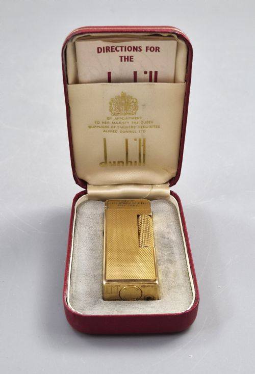 VINTAGE 1967 DUNHILL ROLLAGAS GOLD PLATED LIGHTER BARLEY PATTERN BLAIR ATHOLL GOLF CLUB - ADDITIONAL PHOTO 1