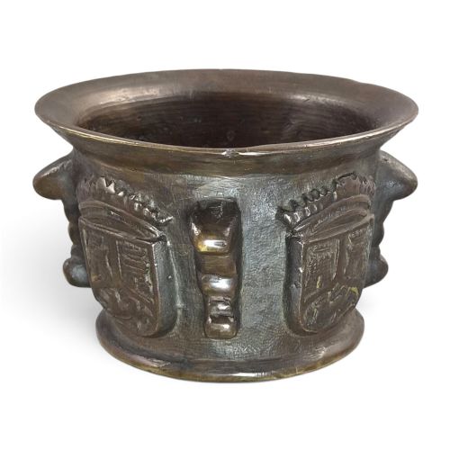 Rare Spanish Cast Bronze Apothecary Mortar with House of Enríquez Arms, C.1650-1720