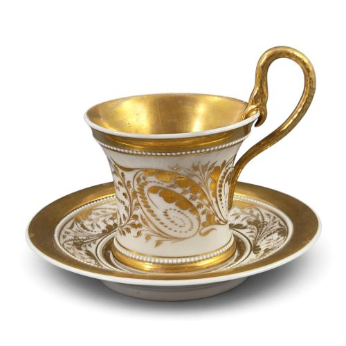 Kpm Berlin Antique Gilt Porcelain Presentation Cup and Saucer, C.1840