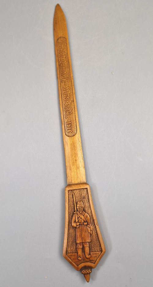 WWI Hungarian Pow Trench Art Carved Wooden Letter Opener, Krasnojarsk Siberia 1916